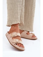 Klapki Damskie Z Klamrami I Ozdobnym Obszyciem Beżowe Visley Klapki Damskie Z Klamrami I Ozdobnym Obszyciem Beżowe Visley