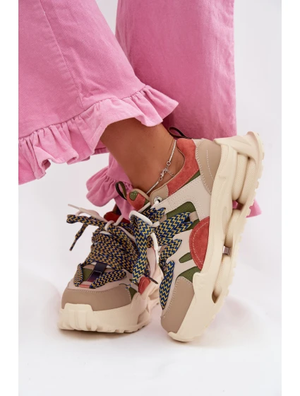 Kožené dámské tenisky na platformě D&A CR61-3133 Béžové