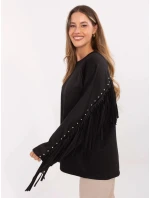 Čierna voľná dámska mikina so strapcami (21695)