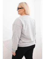 Dámská mikina Plus Size bavlněná basic s kulatým výstřihem šedá