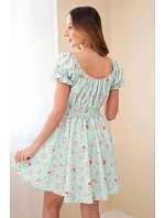 Dámske šaty s kvetinovým vzorom, volánovými rukávmi a elastickým pásom mäta