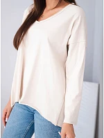 Dámská bavlněná oversized halenka s výstřihem do V a prodlouženým zadním dílem béžová