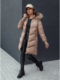Dámská prošívaná zimní bunda z umělé kožešiny s kapucí camel Dstreet model 21979752 - FashionStreet