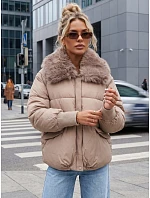 Dámska zimná prešívaná bunda s kožušinou, béžová, FashionStreet TY5816 Dámska zimná prešívaná bunda s kožušinou, béžová, FashionStreet TY5816