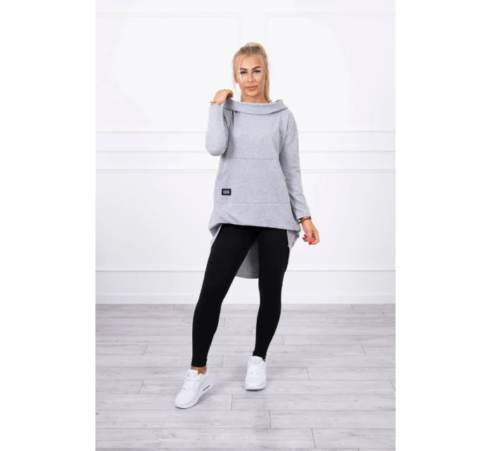 Mikina s kapucí s dlouhými zády šedá