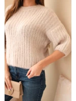 Dámsky mohérový sveter s krátkymi rukávmi béžovej farby