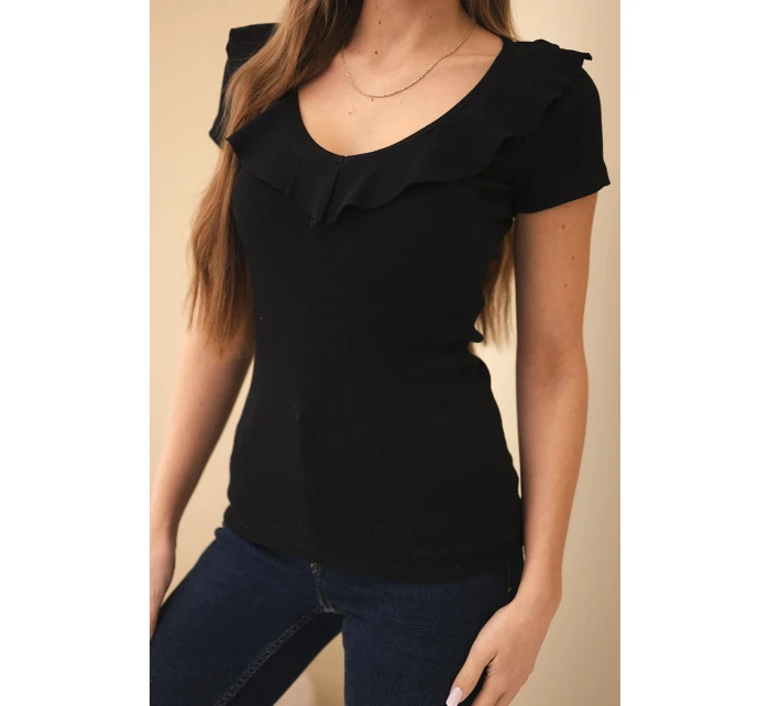 Dámská bavlněná blůza s dlouhým rukávem a lodičkovým výstřihem model 21865132 - K-Fashion Dámská bavlněná blůza s dlouhým rukávem a lodičkovým výstřihem model 21865132 - K-Fashion