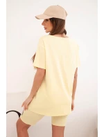 Dámsky bavlnený set s krátkym rukávom a šortkami žltý