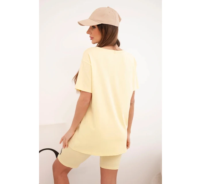 Dámsky bavlnený set s krátkym rukávom a šortkami žltý