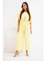 Dámska viskózna blúzka s krátkym rukávom a široké nohavice žltá