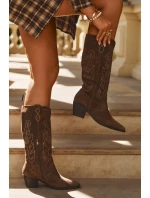 Semišové Dámské Boty Na Podpatku Hnědé model 21705050 - Zazoo Semišové Dámské Boty Na Podpatku Hnědé model 21705050 - Zazoo