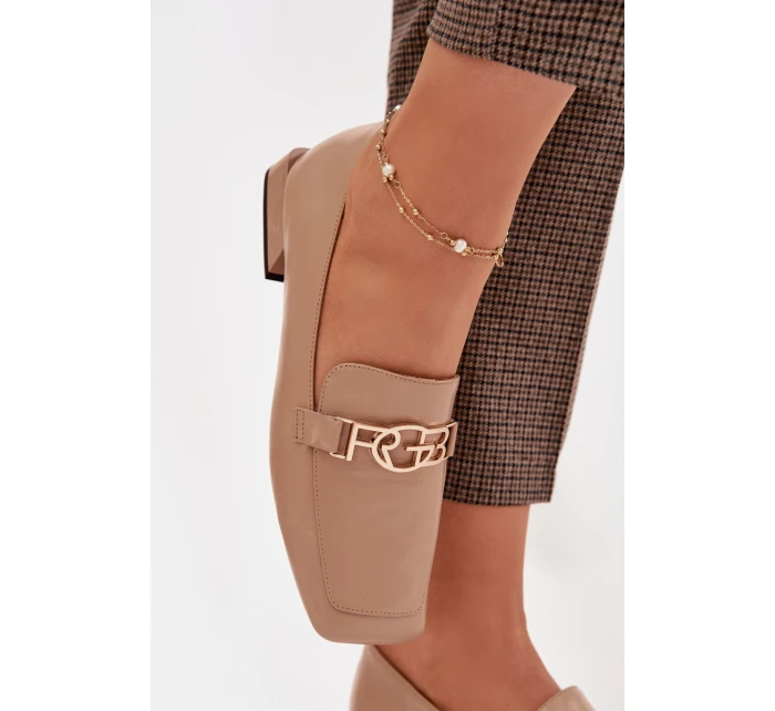 Kožené dámské mokasíny s ozdobným detailem D&A CR61-3125 Béžové