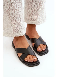 Dámske ploché papuče z ekokože S.Barski Black