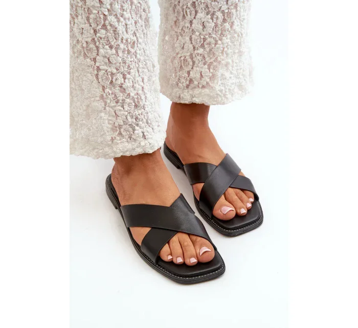 Dámske ploché papuče z ekokože S.Barski Black