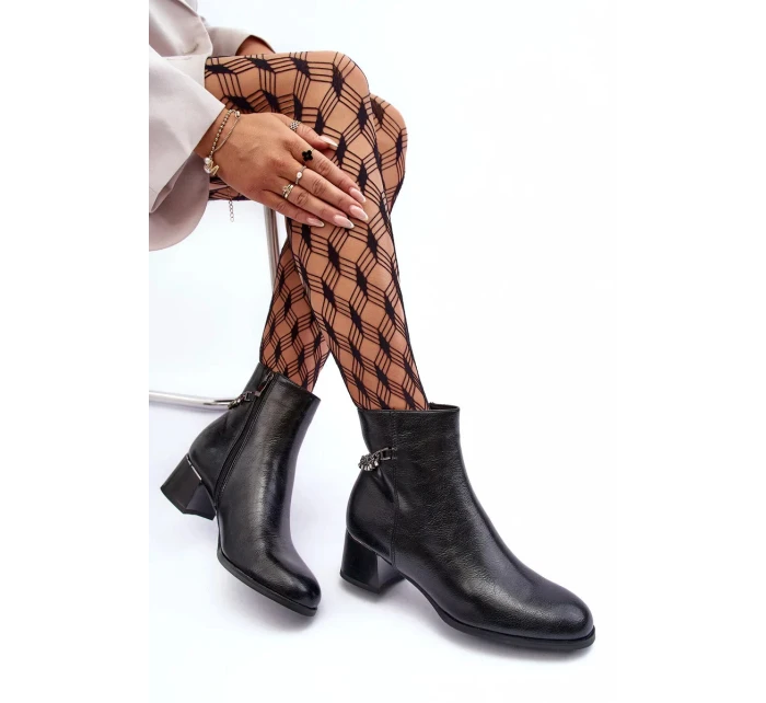 Dámske členkové topánky s nízkym podpätkom JC101P Black - Seastar