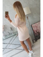 Šaty s 3D grafikou a zdobenými volánikmi púdrovo ružové Šaty s 3D grafikou a zdobenými volánikmi púdrovo ružové