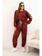 Dámská oversize souprava z viskózy s efektem praní bordová