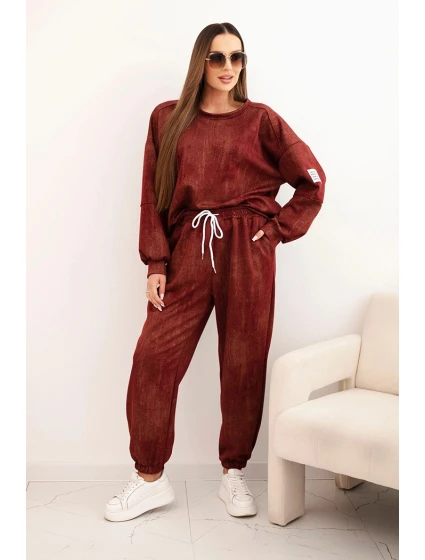 Dámská oversize souprava z viskózy s efektem praní bordová Dámská oversize souprava z viskózy s efektem praní bordová