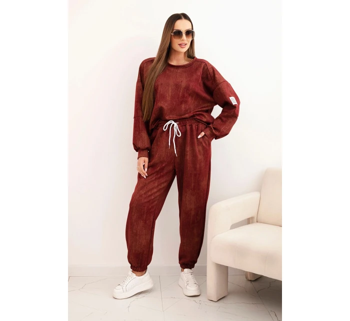 Dámská oversize souprava z viskózy s efektem praní bordová