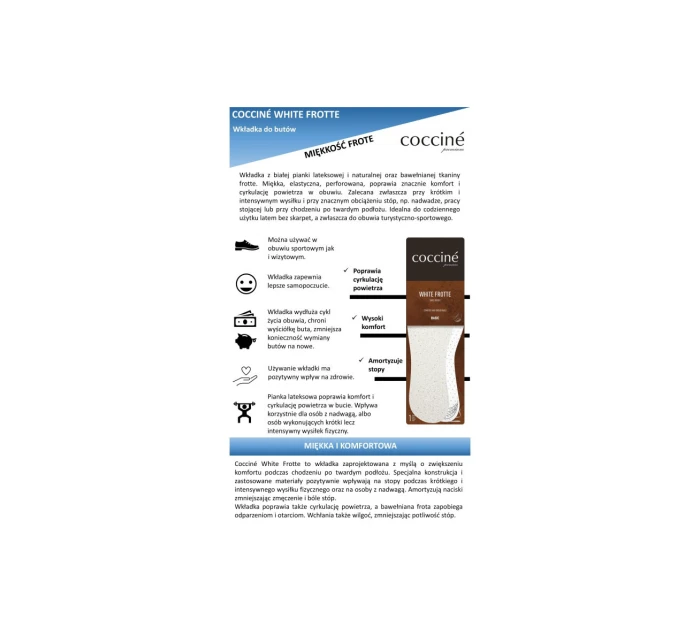 Wkładki Coccine White Frotte bawełniana na lateksowej piance 34-41