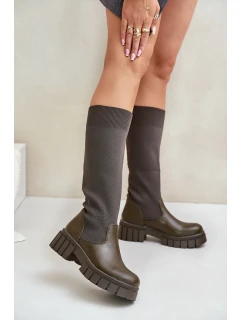 Kozačky S  Na Plochém Podpatku Světle Béžové model 21679905 - Boto