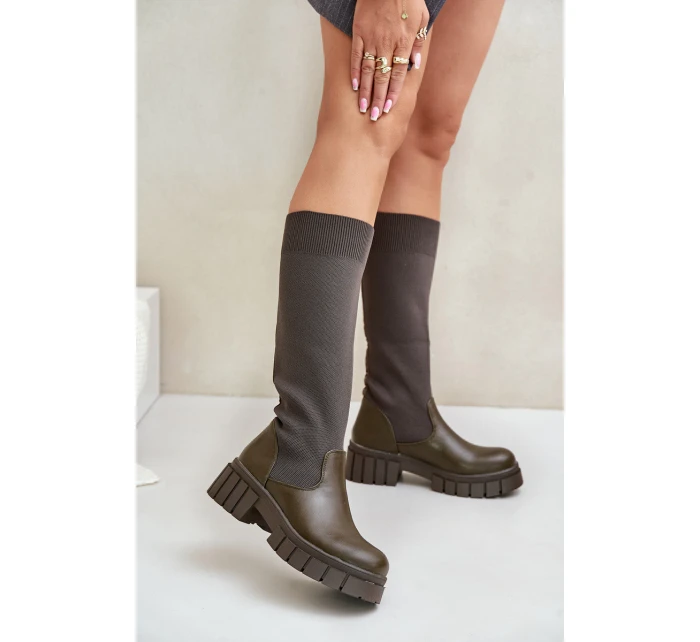 Kozačky S  Na Plochém Podpatku Světle Béžové model 21679905 - Boto