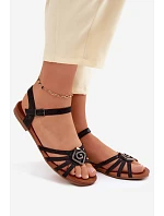 Dámské sandály Ploché s pásky a ozdobou model 22133718 Černé - S.Barski