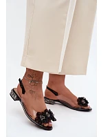 Průhledné sandály s krystaly a síťkovými květinami D&A MR61-9006 Černé