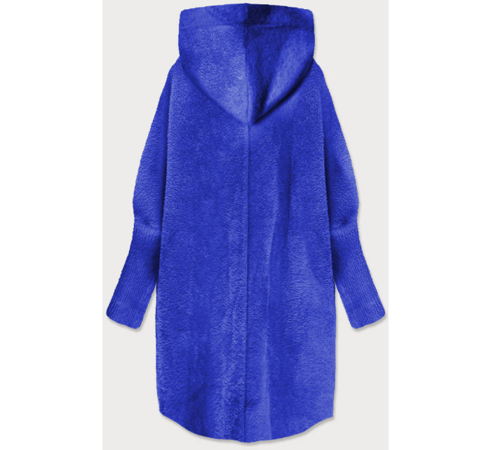 Dlhý vlnený prehoz cez oblečenie typu "alpaka" v nevädzovej farbe s kapucňou (908)