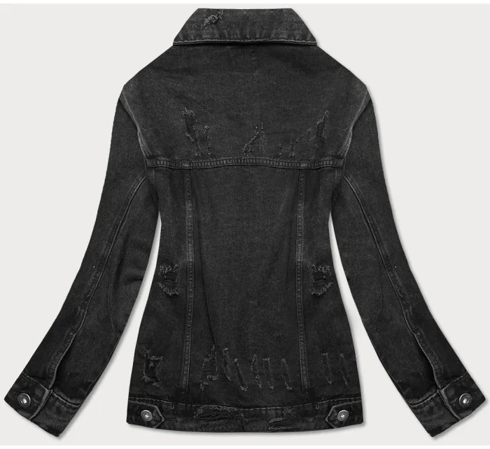 Čierna dámska džínsová bunda s pretrhnutiami (34761A)
