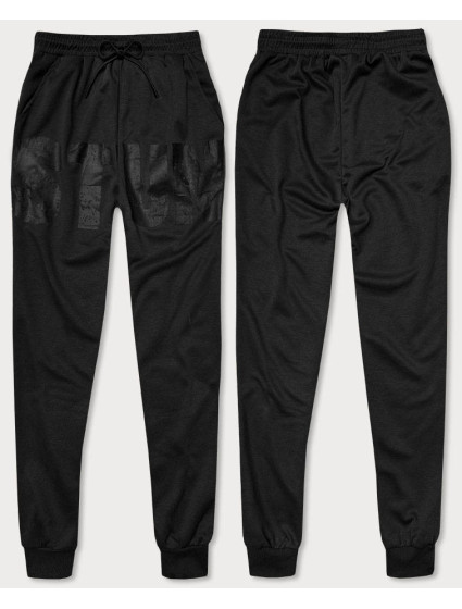 Čierne pánske teplákové nohavice s potlačou (8K191)