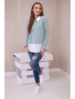 Pruhovaná bavlnená blúzka s golierom denim+žltá