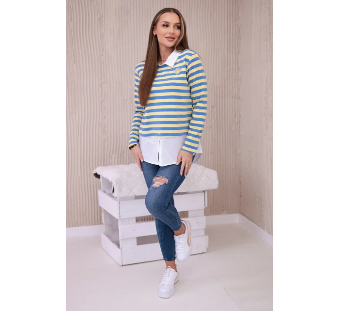 Pruhovaná bavlnená blúzka s golierom denim+žltá