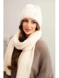 Dámský komplet čepice a z měkké příze ecru model 21800779 - K-Fashion