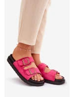 Klapki Damskie Na Platformie Z Klamrami Fuksja Simbes