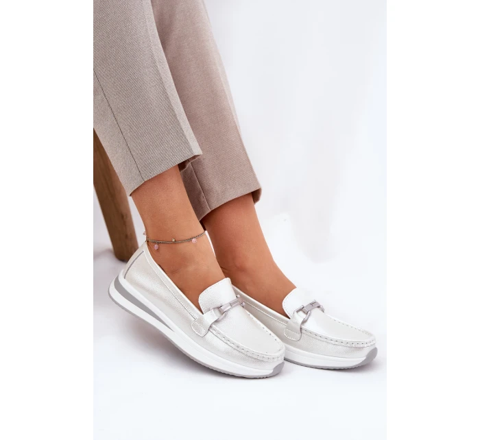 Skórzane Mokasyny Damskie S.Barski GR51-598 Perłowe