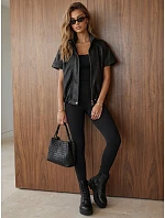 Dámska kožená bunda s krátkymi rukávmi, čierna, FashionStreet TY6063