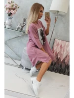 Šaty s potiskem a model 18746004 spodní částí tmavě růžové - K-Fashion
