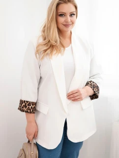 Dámska bunda nadrozmernej veľkosti s leopardou podšívkou Ecru