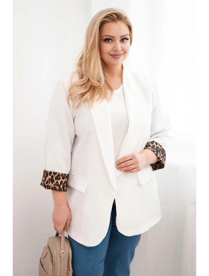 Dámská sako Plus Size s podšívkou v leopardím vzoru ecru Dámská sako Plus Size s podšívkou v leopardím vzoru ecru
