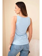 Dámská žebrovaná halenka na ramínkách s knoflíkem modrá