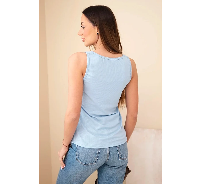Dámská žebrovaná halenka na ramínkách s knoflíkem modrá