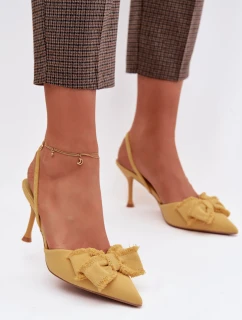 Dámské sandály na podpatku s mašlí Žluté model 21997887 - Boto