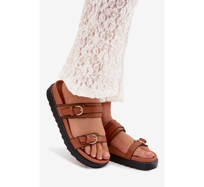 Dámské platformové nazouváky s pásky a zlatými sponami Camel Rirea