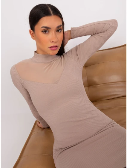 Sukienka RV SK model 19077645 ciemny bezowy - FPrice Sukienka RV SK model 19077645 ciemny bezowy - FPrice