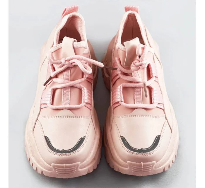 Ružové šnurovacie sneakersy na platforme (RA5)