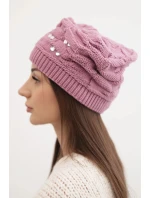 Dámska zimná pletená čiapka s ozdobnými kryštálmi K399 fialová