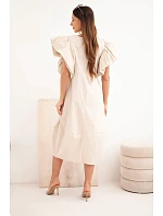 Dámské bavlněné šaty s model 22170755 rukávem béžová - K-Fashion