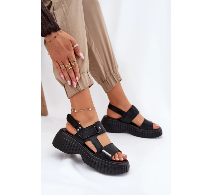 Kožené Dámské Sandály Na Platformě Černé model 21696926 - EVENTO