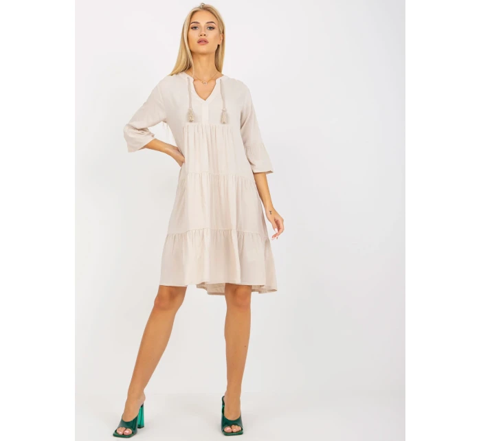 Šaty model 17408037 světle béžové - FPrice Šaty model 17408037 světle béžové - FPrice
